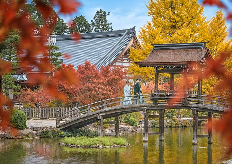 紅葉の永保寺での和装前撮り